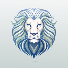 Obraz premium Majestic lion head illustration with blue and white colors.