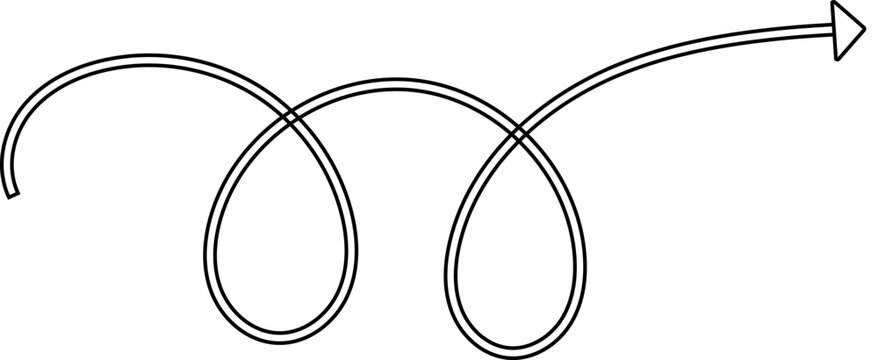 Black  curved arrow pointing right creative hand drawn direction symbol, minimal vector icon on transparent background
