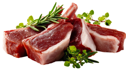 Fresh Raw Lamb Chops With Herbs, cut out transparent