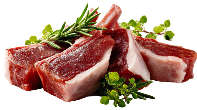 Fresh Raw Lamb Chops With Herbs, cut out transparent - Powered by Adobe