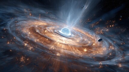 Colorful Spiral Galaxy With Central Black Hole