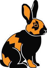 Harlequin Rabbit Orange and Black Vector Illustration of Cute Bunny Animal Design