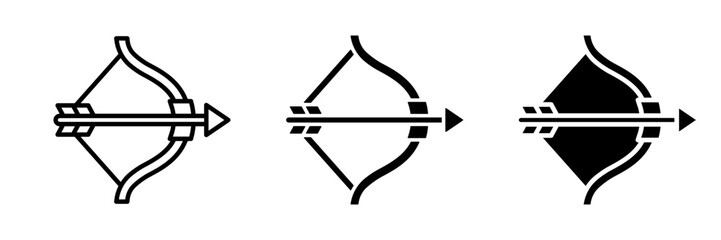 Archery icon set. Simple Line Style Bow And Arrow Outline Weapon Icon Element on white background.