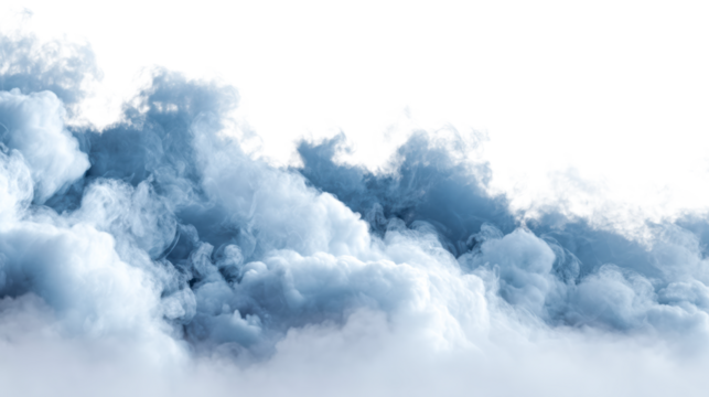 Blue smoke clouds against a white background, cut out transparent