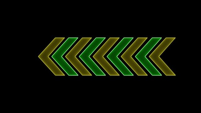 Glowing Neon arrows flickering animation on black background Glowing neon motion sign, outline neon flashing light back arrow loading animation. 4k video.