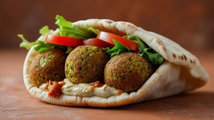 Delicious falafel pita pocket bursting with fresh lettuce and tomato, perfect for a healthy meal