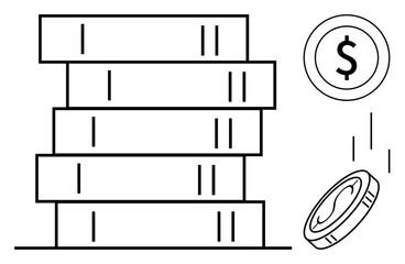 Stack of books symbolizing knowledge and education with a falling coin denoting financial investment. Ideal for education, financial planning, learning, personal growth, career development