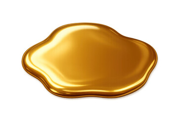Liquid gold puddle spreading, golden shiny melted metal or honey syrup drop with smooth reflections, transparent background