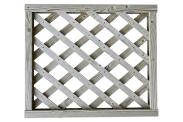 Square weathered wooden garden lattice panel for climbing plants isolated on transparent background