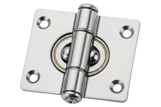 Heavy-duty stainless steel door hinge with ball bearings inside isolated on transparent background