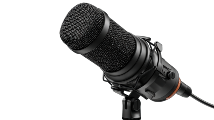 Professional Black Studio Microphone on Stand, cut out transparent