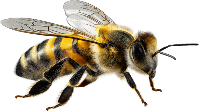 Detailed Closeup of a Honey Bee Insect, cut out transparent