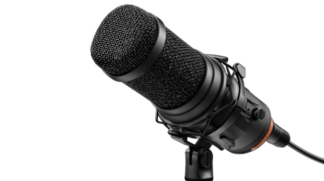 Professional Black Studio Microphone on Stand, cut out transparent