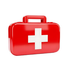 Obraz premium Red first aid kit with white cross isolated on transparent background
