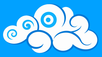 Stylized white cloud with blue details on sky blue