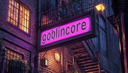 a realistic photograph of goblincore banner saying "goblincore",