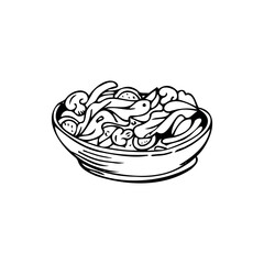 Vegetable salad thin black lines on white background - Vector illustration