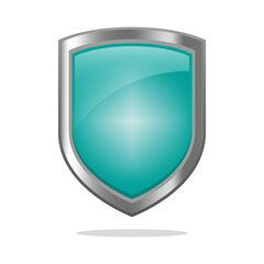 Security shield illustration. Protection emblem icon. Safety defense symbol. Vector glossy sign.