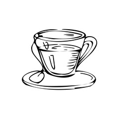 Cup of tea thin black lines on a white background - Vector illustration