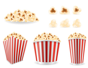 popcorn and striped cardboard package stock vector illustration food icons