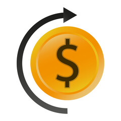 Dollar coin transfer. Circular arrow rotation. Financial exchange symbol. Vector money illustration