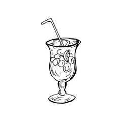 Cocktail thin black lines on a white background - Vector illustration