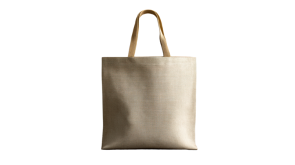 Woven Tote Bag with Tan Straps Isolated on Gray Background, cut out transparent