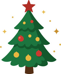 Christmas Tree Illustration Vector – Complete Set with Gifts, Bells, and Lights
