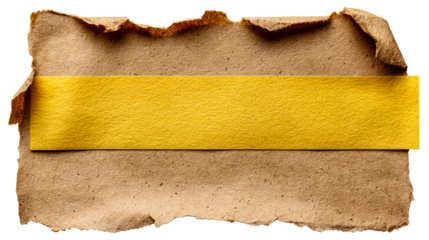 Torn paper strip with yellow overlay, cut out transparent