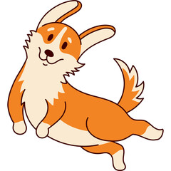 Cartoon Corgi Dog with Orange and White Fur Poses Playfully in a Dynamic Motion Against a Transparent Background Ideal for Whimsical Designs and Childrens Content