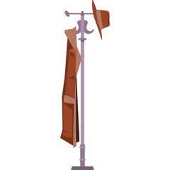 Cartoon Cowboy Hat And Coat Hanging On A Purple Stand With A Transparent Background Vector Art
