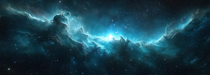 Fototapeta premium Cosmic beauty of the kam nebula in oceanic teal contrasted with silver-white cosmic dust