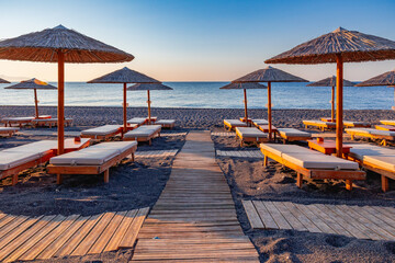 beach chairs and umbrellas