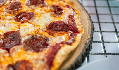 Close-up of Pepperoni Pizza menu Delicious Pepperoni Pizza