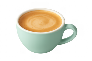 Coffee drink in teal mug with milk foam