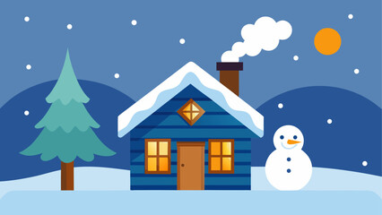Illustration of a house in the winter landscape