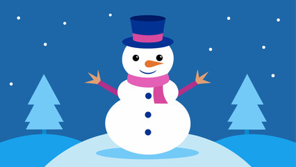 Winter scene with house tree and snowman illustration