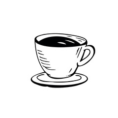 Cup of coffee thin black lines on a white background - Vector illustration
