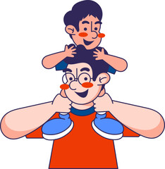 Cartoon illustration of father and son enjoying quality time together cheerfully