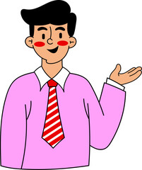 Cartoon Businessman Presenting with Style and Charm on a Plain Backdrop