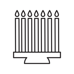 Kinara Outline Art. Minimal outline vector illustration of Kwanzaa kinara with seven candles. Flat line art design for African American holiday.