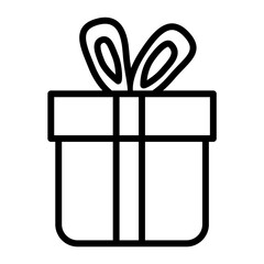 Outline vector illustration of a minimalist present box with ribbon. Minimal holiday design on white background.