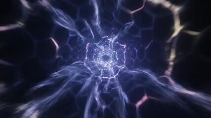Energy flowing through a pulsating hexagonal tunnel in a mesmerizing abstract timelapse electricity, pattern, vibrant - Powered by Adobe