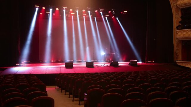 A spotlight on an empty stage. Concept for public speaking, leadership, performance, and anticipation