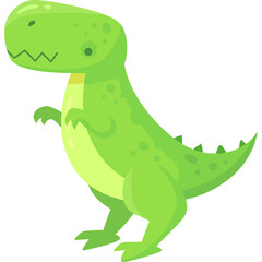 Vibrant Green Cartoon Dinosaur with Playful Expression on Transparent Background Perfect for Childrens Designs
