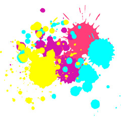 Vibrant Paint Splatters In Bright Pink Yellow And Cyan On Transparent Background Abstract Art Design Element