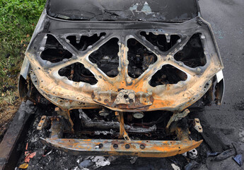 Completely Burnt Out Car Wreck After Fire.
