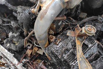 Completely Burnt Out Car Wreck After Fire.