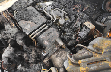 Completely Burnt Out Car Wreck After Fire.