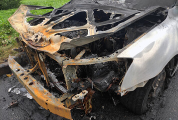 Completely Burnt Out Car Wreck After Fire.